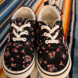 Floral Kids Shoes - Black with Pink Accents
